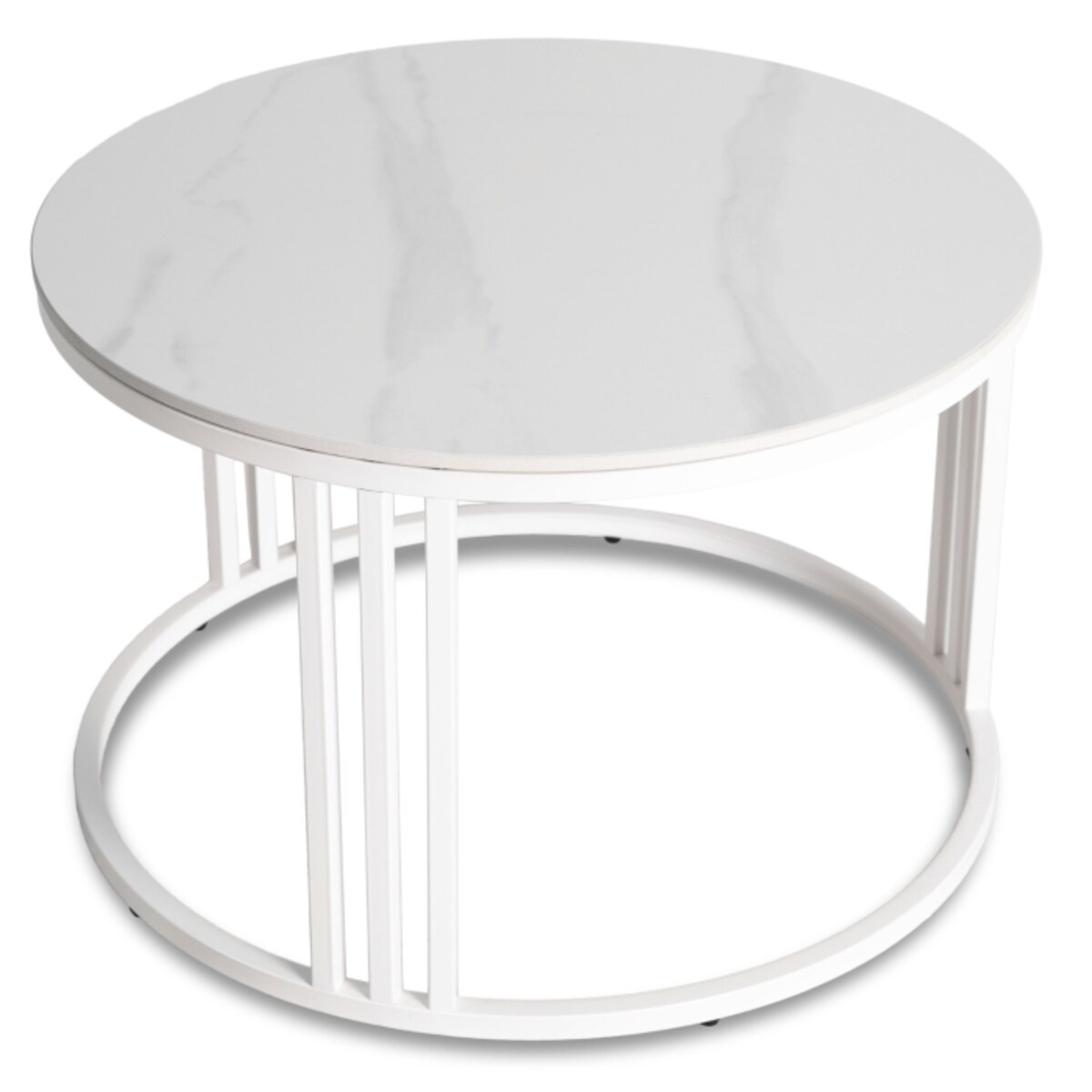 Stolik Kawowy Okrągły Ceramiczny Ława Okrągła Marmur Biały Połysk KORIN