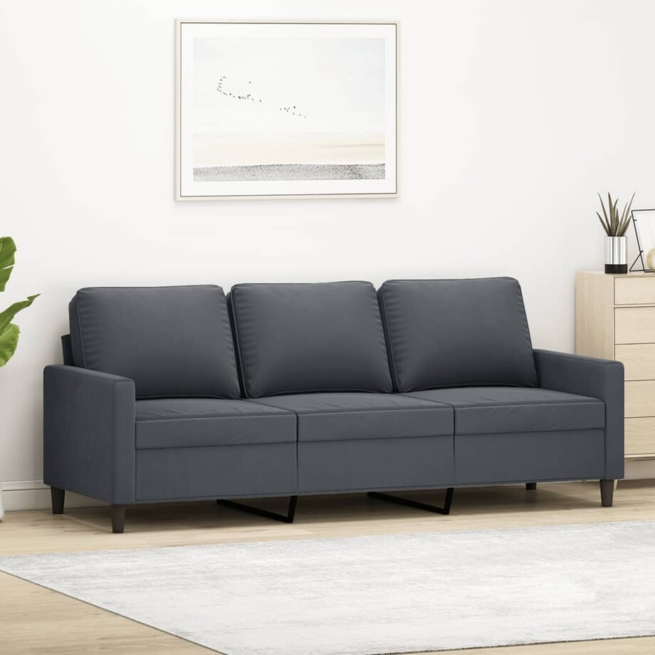 vidaXL Sofa 3-osobowa, ciemnoszara, 180 cm, obita aksamitem