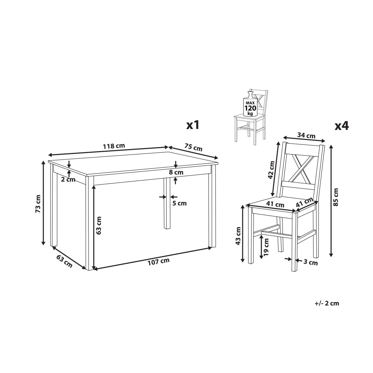 Zestaw do jadalni stół i 4 krzesła drewniany biały MOANA