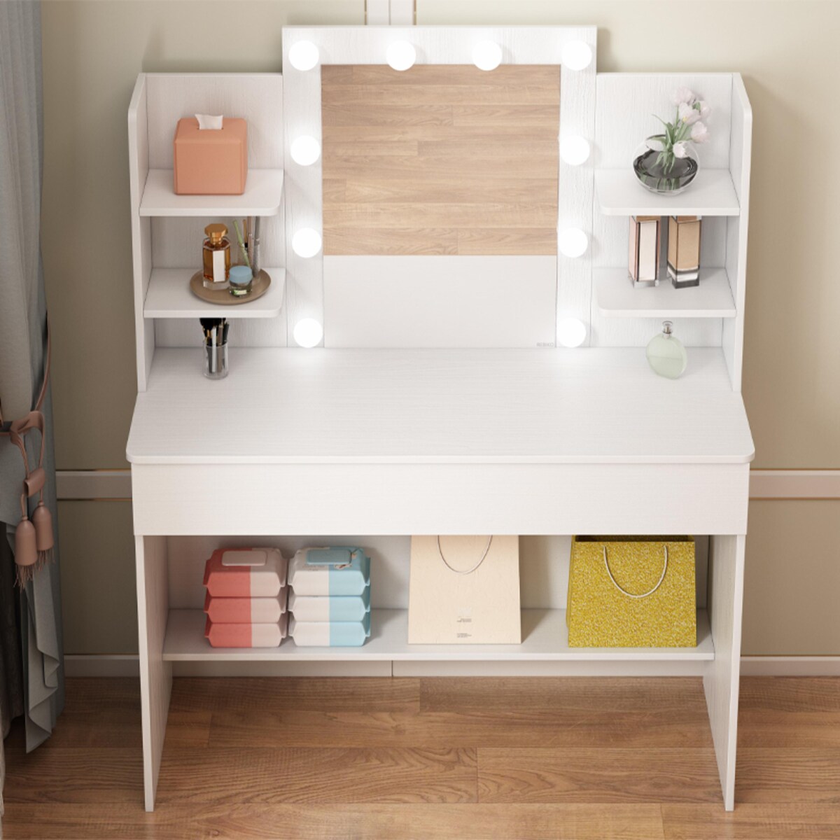 TOALETKA KOSMETYCZNA MAKIJAŻU WIZAŻU Z LUSTREM LED NOWOCZESNA LOFT 110 CM