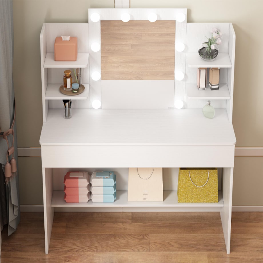 TOALETKA KOSMETYCZNA MAKIJAŻU WIZAŻU Z LUSTREM LED NOWOCZESNA LOFT 110 CM