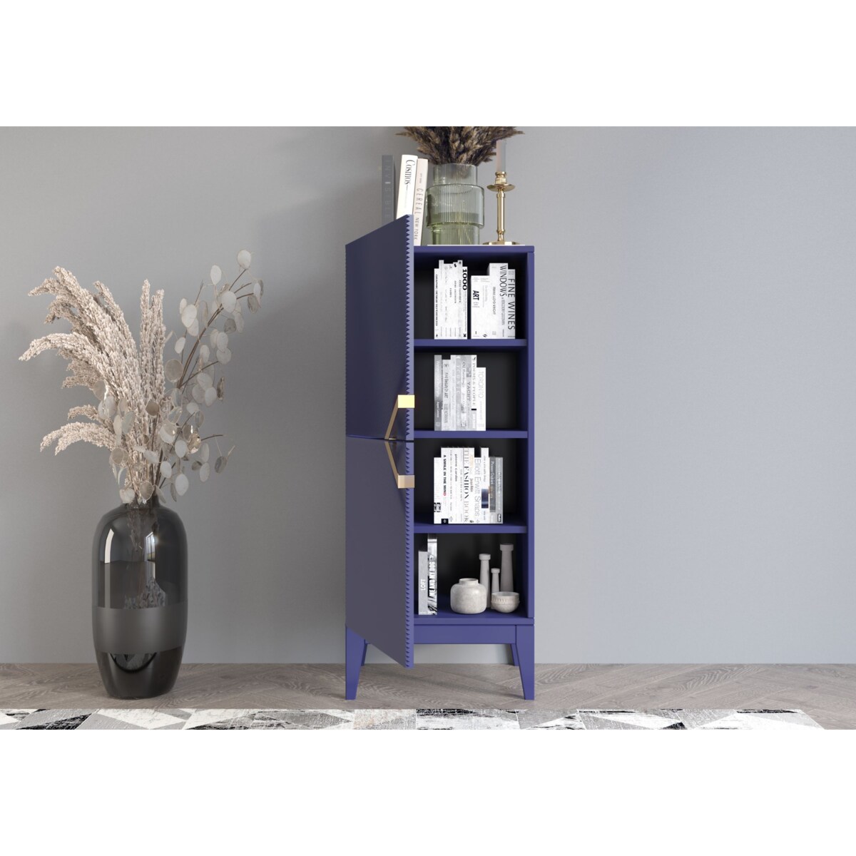 Drewniana komoda Visby DEMI HIGH 2D / kolor granat szlachetny / szer. 50,5 cm