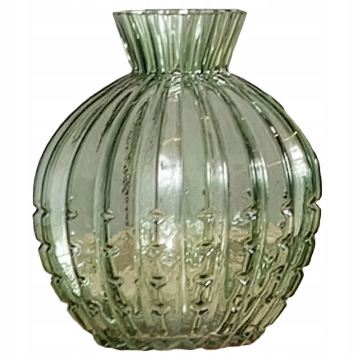 WAZON SZKLANY 16cm OKRĄGŁY ZIELONY NA KWIATY BUKIET DO SALONU DOMU BOHO