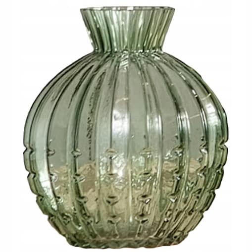 WAZON SZKLANY 16cm OKRĄGŁY ZIELONY NA KWIATY BUKIET DO SALONU DOMU BOHO