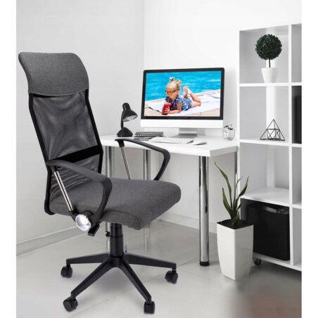 Fotel Krzesło Do Biurka Biura Zoom Tkanina Ciemna Szara