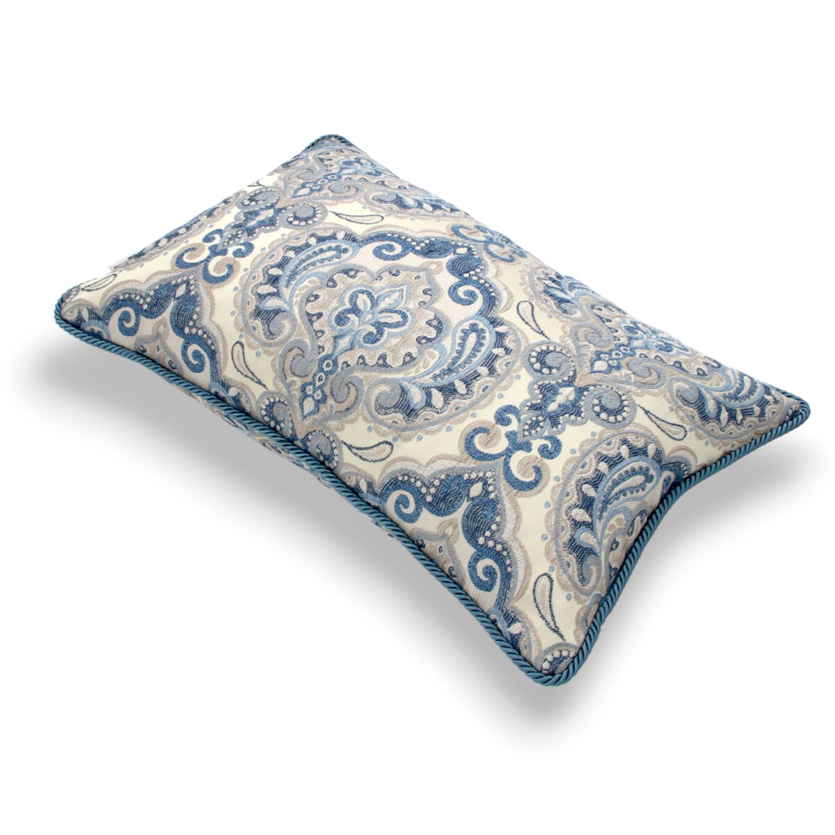 Kremowa - niebieska poduszka dekoracyjna w ornamenty 60x40 Rani