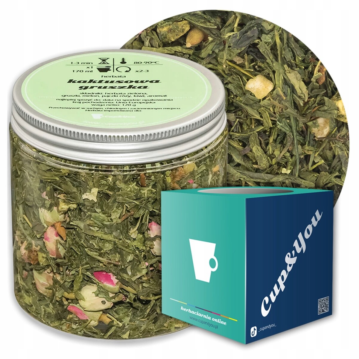 Herbata zielona KAKTUSOWA GRUSZKA o smaku kaktusa i soczystej gruszki - herbata liściasta sypana mieszanka napar susz - gotowa na prezent upominek