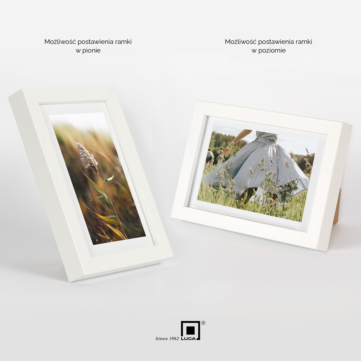 Biała ramka na zdjęcia 10x15 cm rama MDF z plexi wisząca stojąca klasyczna ramka