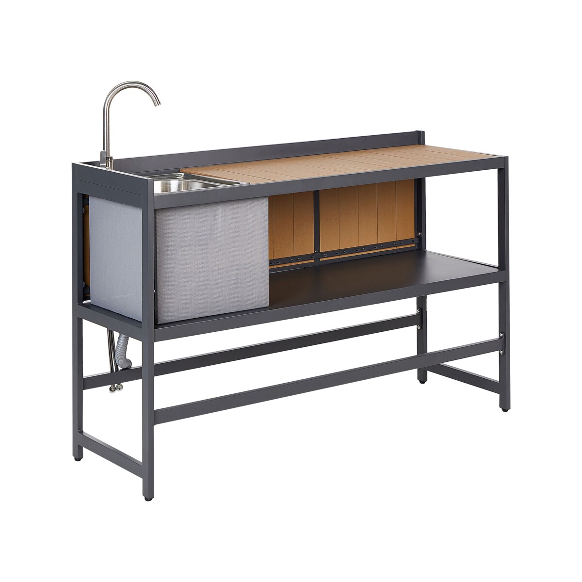 3 częściowa kuchnia ogrodowa szafka i wyspa ze zlewem jasne drewno ORTISEI