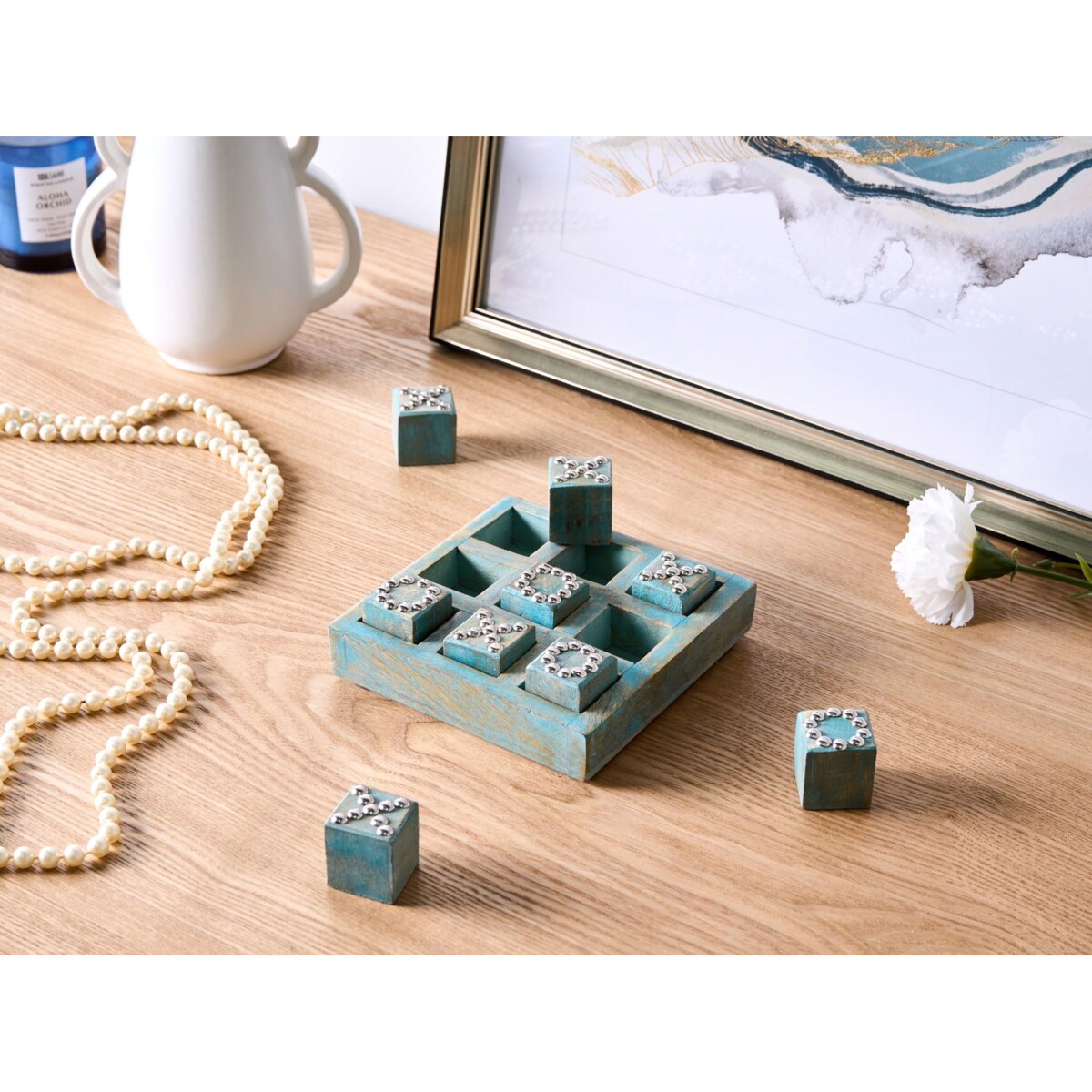 Gra w kółko i krzyżyk KINA Drewno mango Niebieski