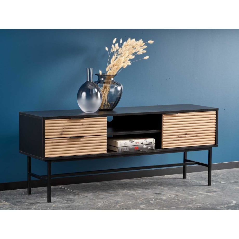 SZAFKA RTV Nihala 150/40/61 cm CZARNA fronty dąb artisan