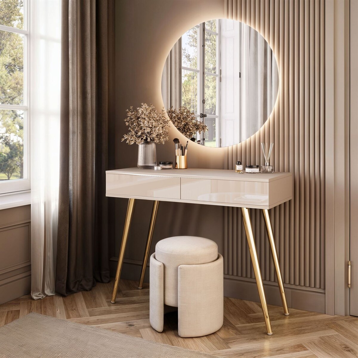 Toaletka SIENNA GLAMOUR KASZMIR z lustrem LED, push-to-open