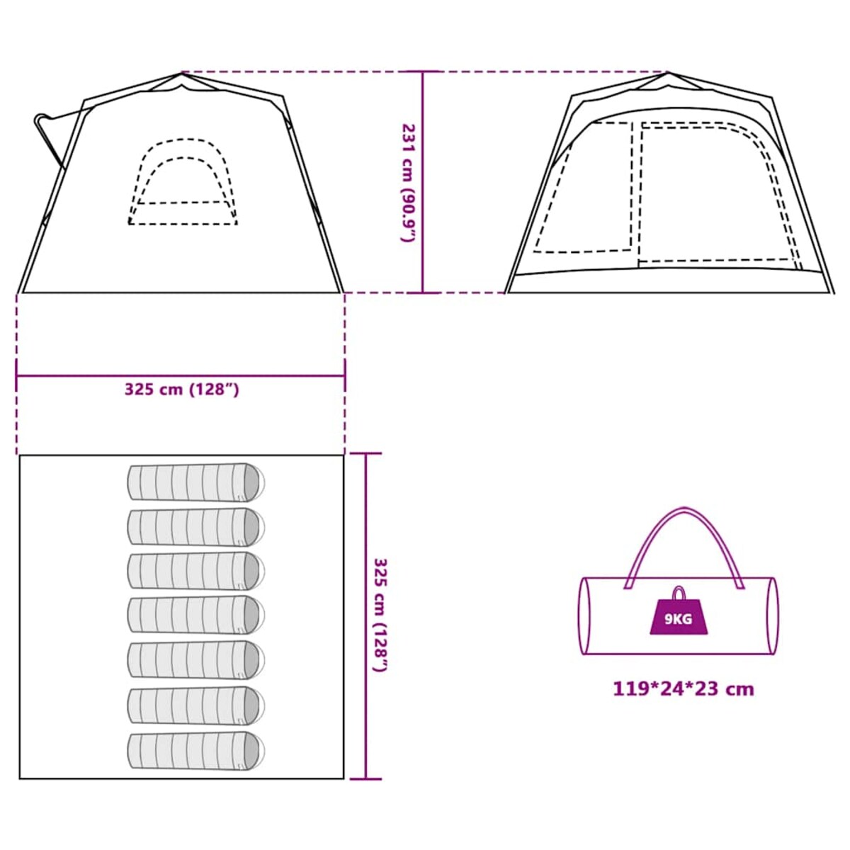 vidaXL Namiot rodzinny, kabinowy, 7-os., zielony, szybkie rozkładanie