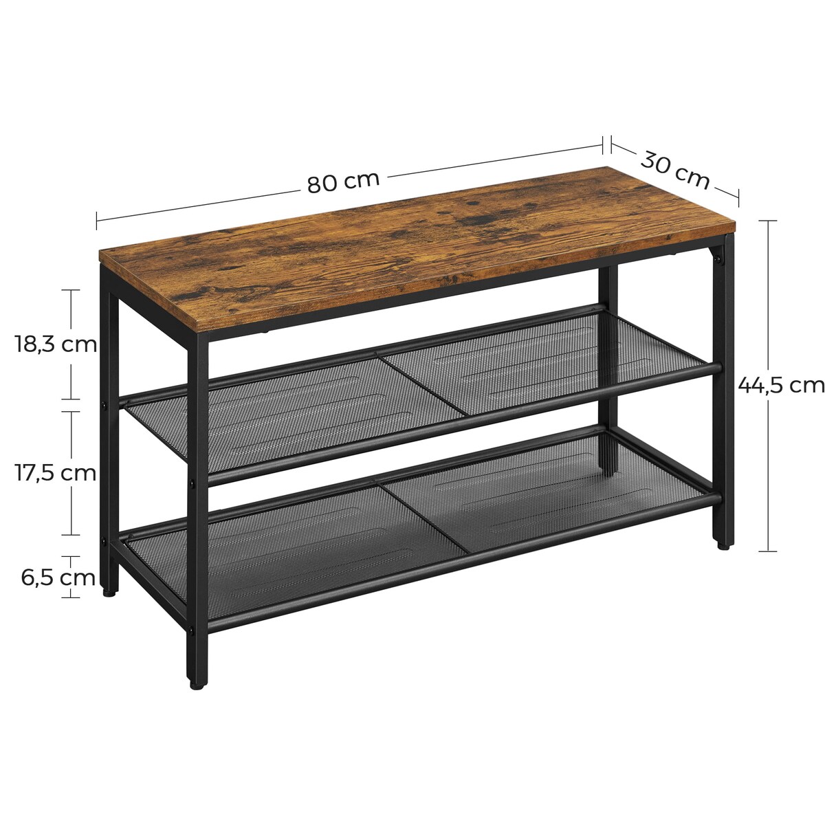 Szafka Na Buty 80X30X44,5 Cm Rustykalny Brąz, Czarny
