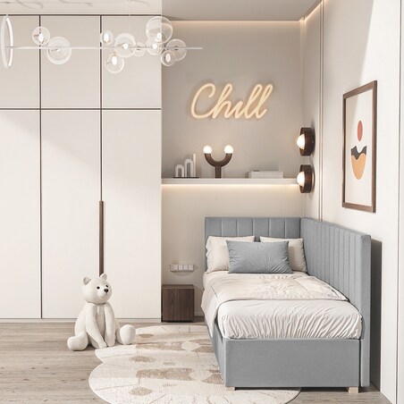 Mesonica Łóżko Snugi, linie szare, 90x200, Lewostronne