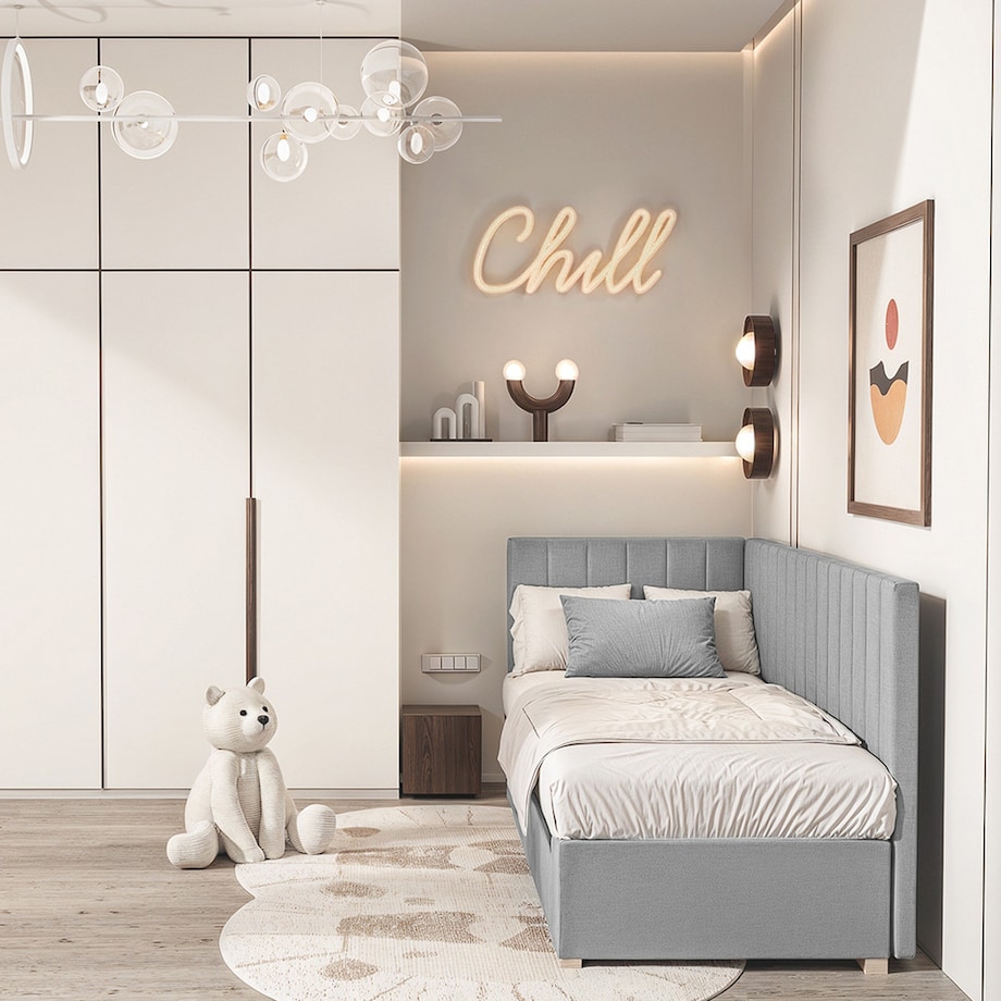 Mesonica Łóżko Snugi, linie szare, 90x200, Lewostronne