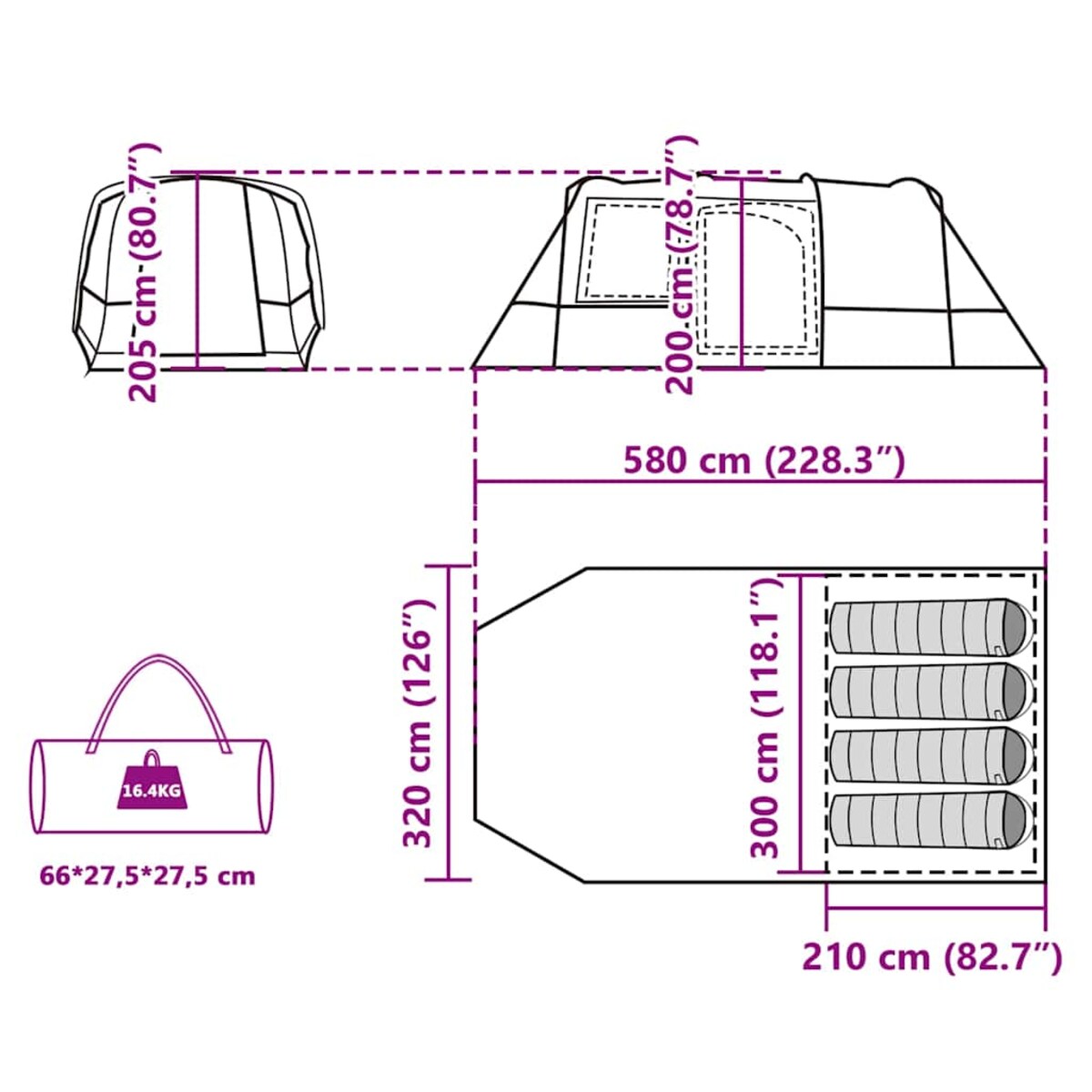 vidaXL Namiot turystyczny, 4-os., tunelowy, zielony, wodoszczelny