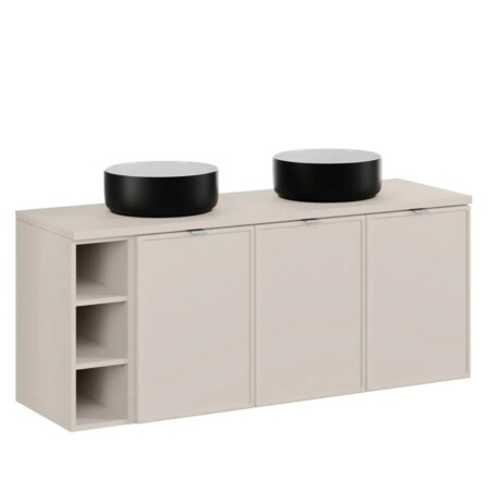 Szafka pod umywalkę nablatową BELLA CASHMERE 120cm kaszmirowa - zestaw 140 cm z regałem i blatem