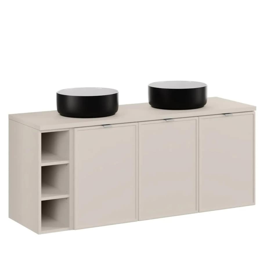 Szafka pod umywalkę nablatową BELLA CASHMERE 120cm kaszmirowa - zestaw 140 cm z regałem i blatem