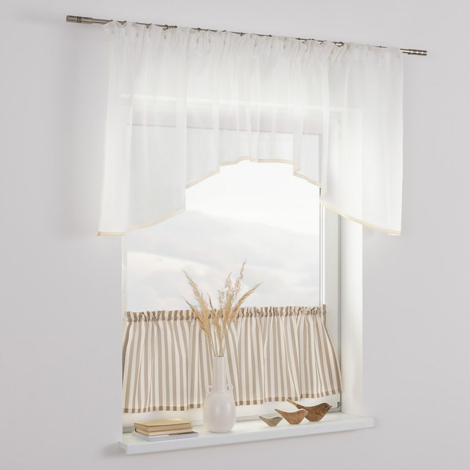 Zazdrostka prosta na metry 390x0 beżowo-białe pasy (1,5cm)