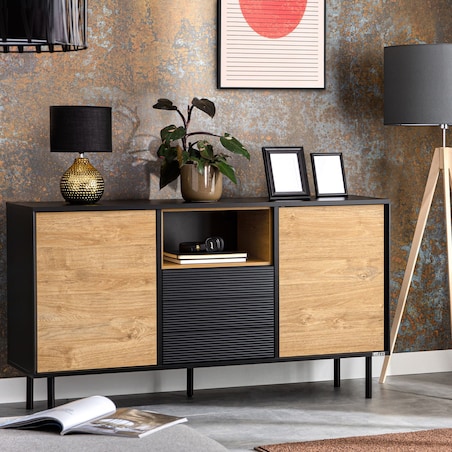 KONSIMO LOFTY Komoda w stylu loft z szufladami i szafkami na wysokich nóżkach