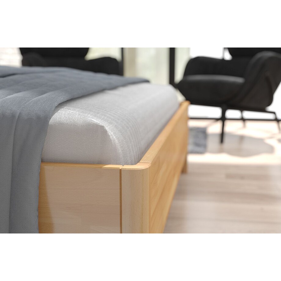 Tapicerowane łóżko drewniane bukowe Visby MODENA BC z wysokim zagłówkiem / 140x200 cm, kolor naturalny, zagłówek Casablanca 2301 (skrzynia na pościel)
