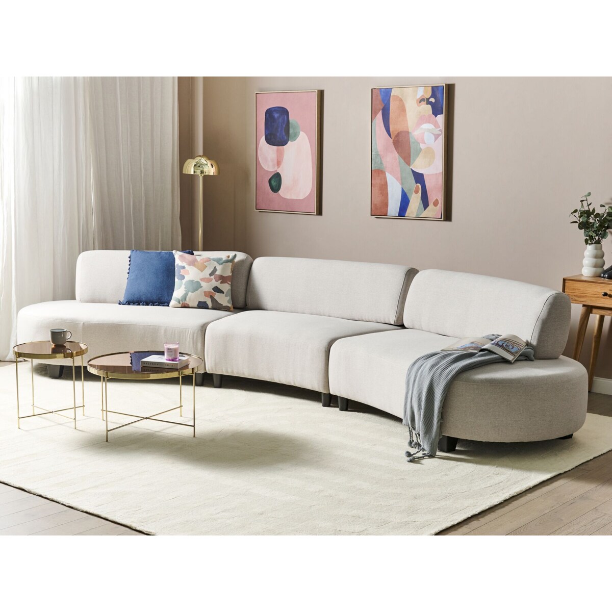 Sofa półokrągła 6-osobowa lniana szara SOLBERG