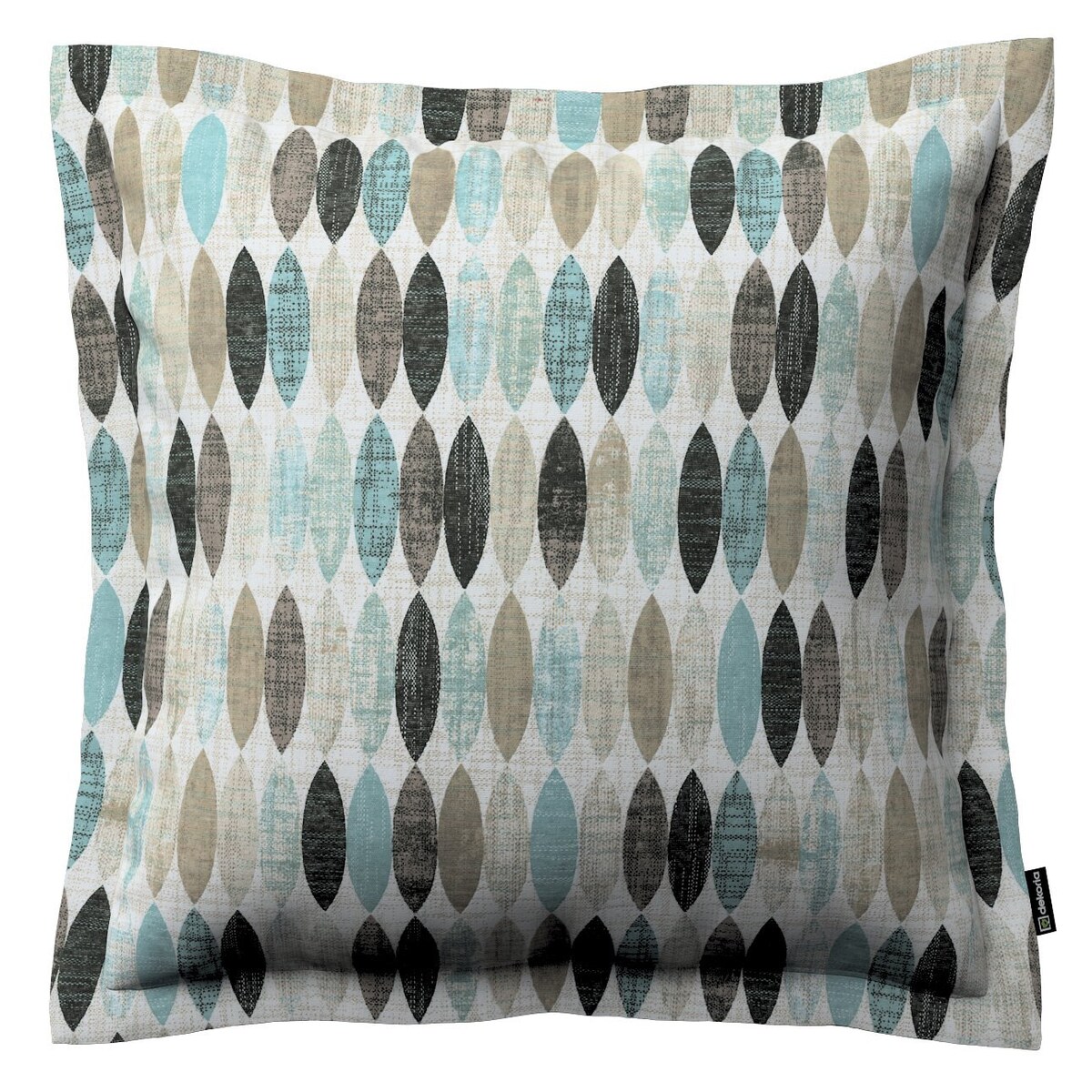 Poszewka Mona na poduszkę 45x45 wzory w odcieniach błękitu, beżu i czarnego na jasnym tle