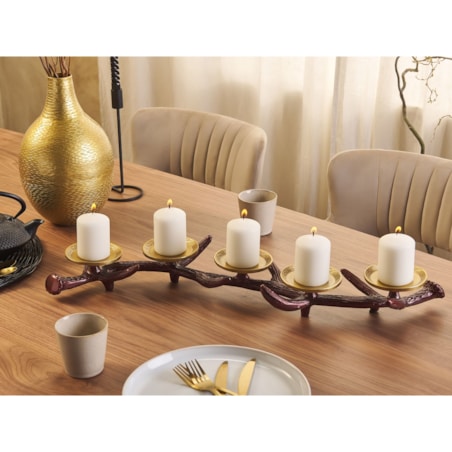 Świecznik metalowy brązowy ze złotym CLEONAE