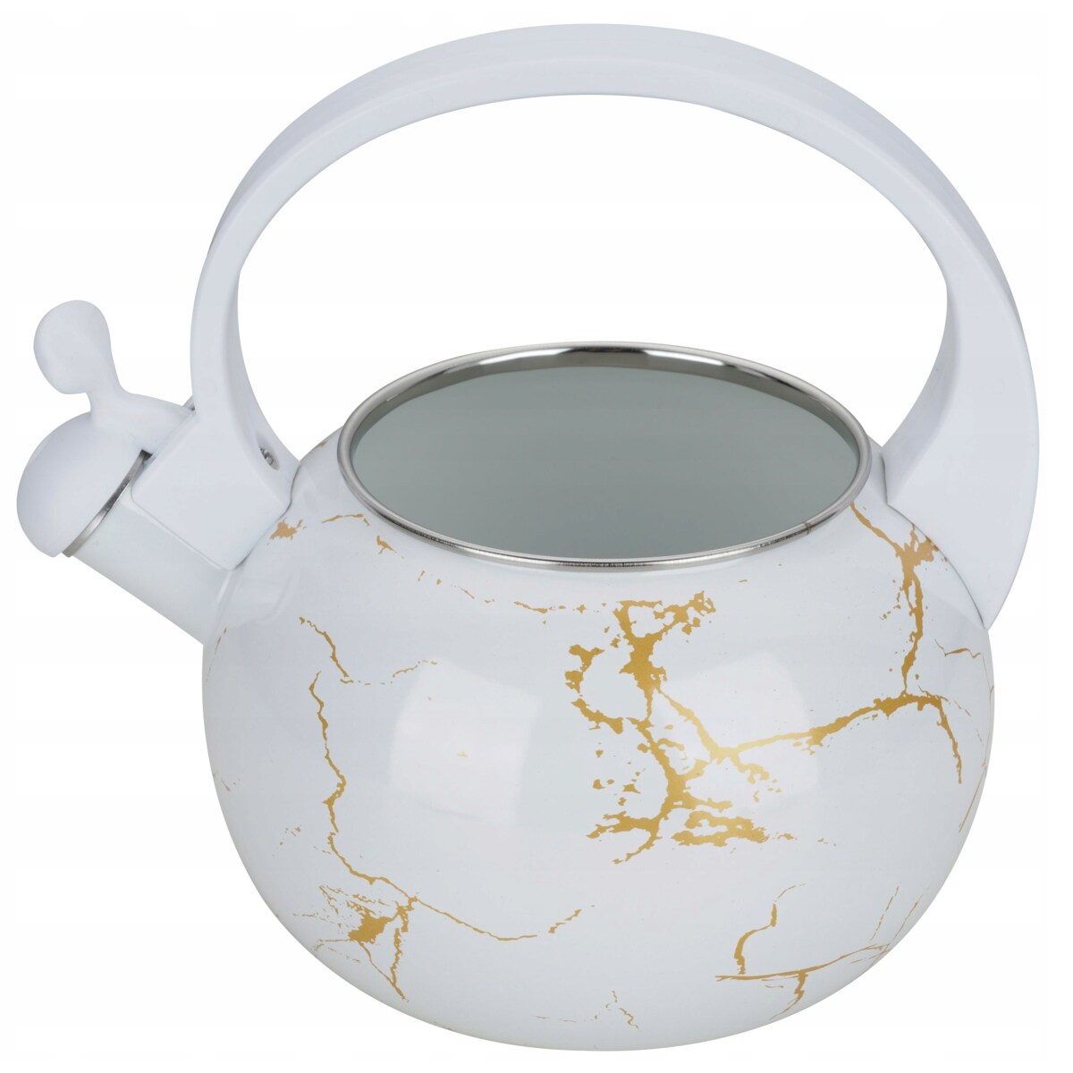 Czajnik Emaliowany Retro 2.2L Z Gwizdkiem - Biały Stal Węglowa Indukcja Gaz