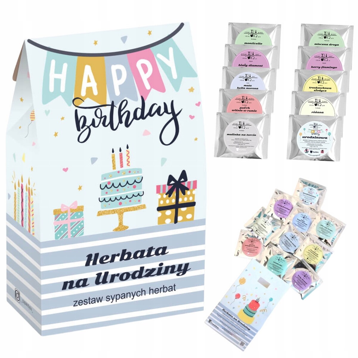 Prezent upominek urodzinowy zestaw 10 herbat sypanych PREMIUM w saszetkach po 5g box prezentowy upominkowy dla żony męża siostry brata kobiety faceta niej niego