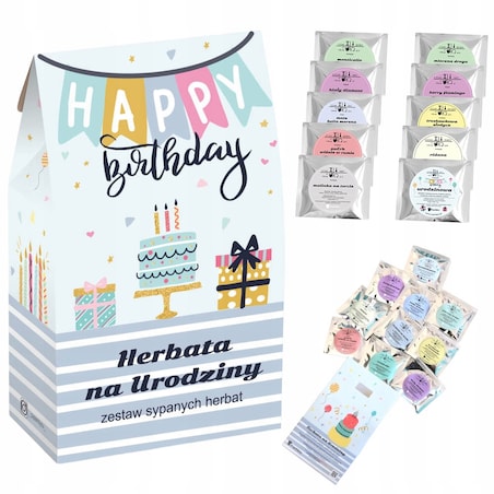 Prezent upominek urodzinowy zestaw 10 herbat sypanych PREMIUM w saszetkach po 5g box prezentowy upominkowy dla żony męża siostry brata kobiety faceta niej niego