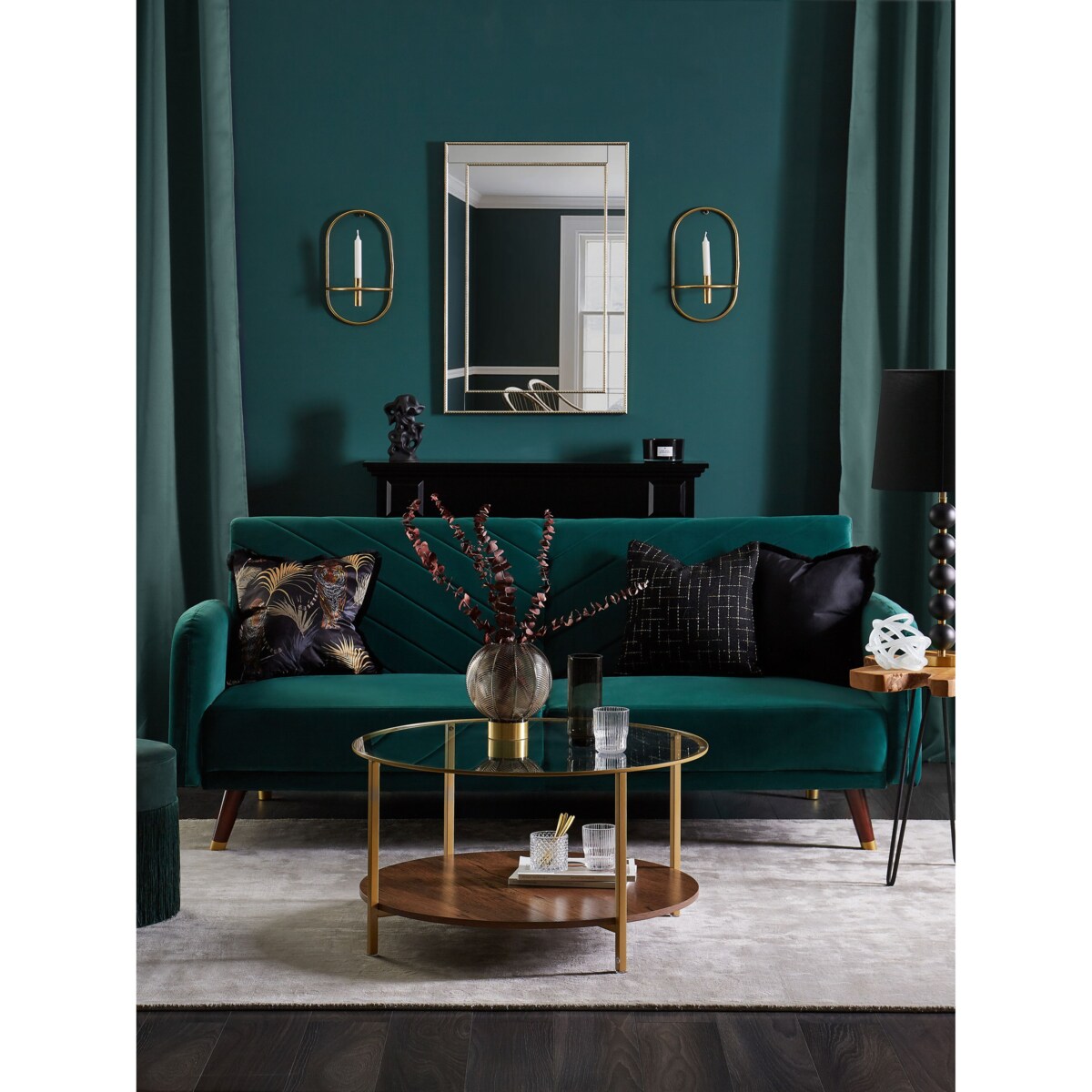 Sofa rozkładana welurowa zielona SENJA