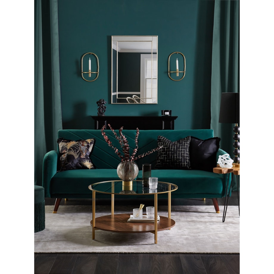 Sofa rozkładana welurowa zielona SENJA