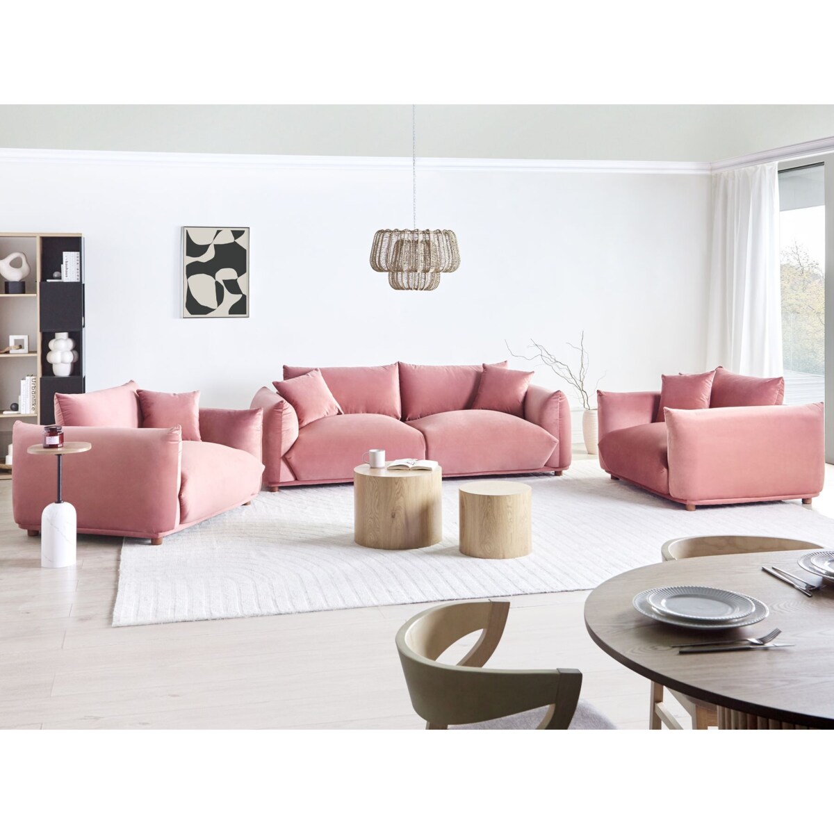 Zestaw wypoczynkowy 5-osobowy welurowy różowy LUVOS