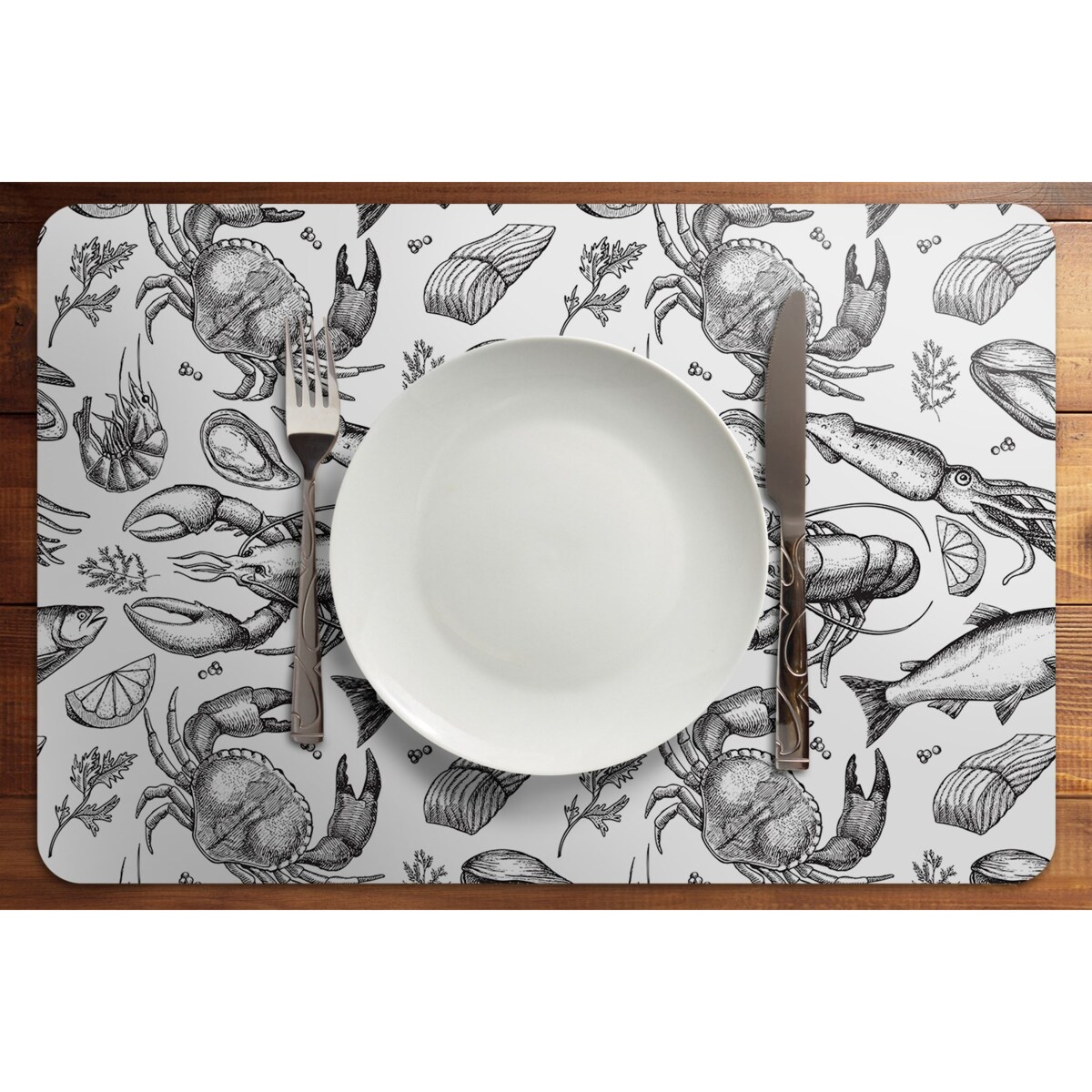 Komplet mat pod talerz Owoce morza, 6 szt. 45x30cm