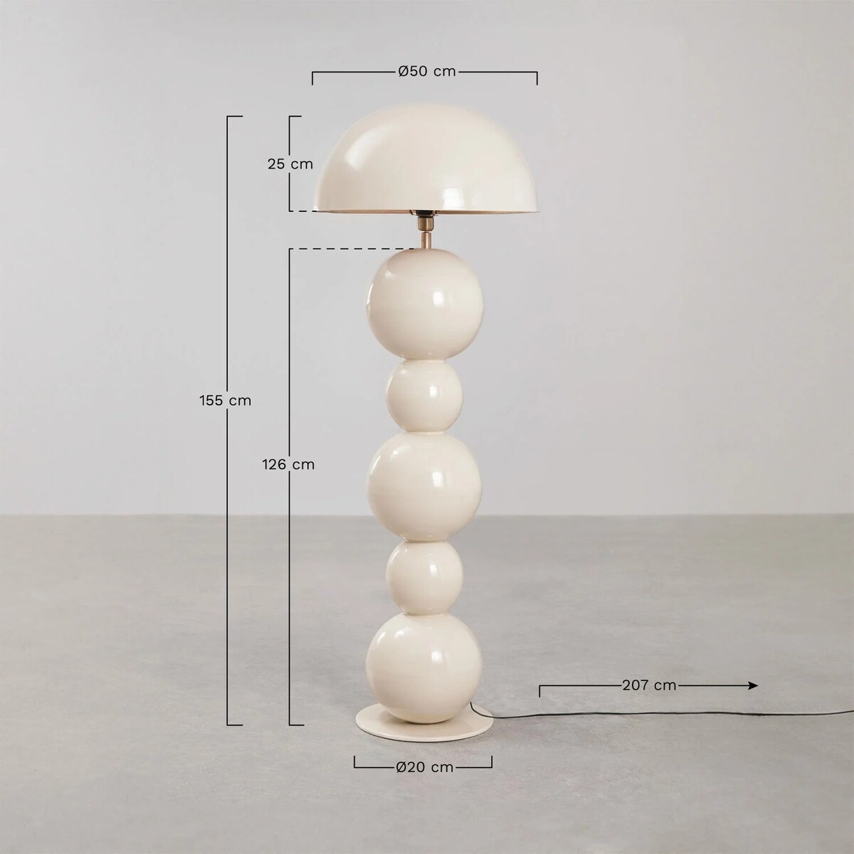 Lampa podłogowa z metalu, wysoki połysk, kremowa, Boulia, 155 cm