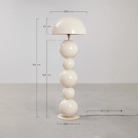 Lampa podłogowa z metalu, wysoki połysk, kremowa, Boulia, 155 cm