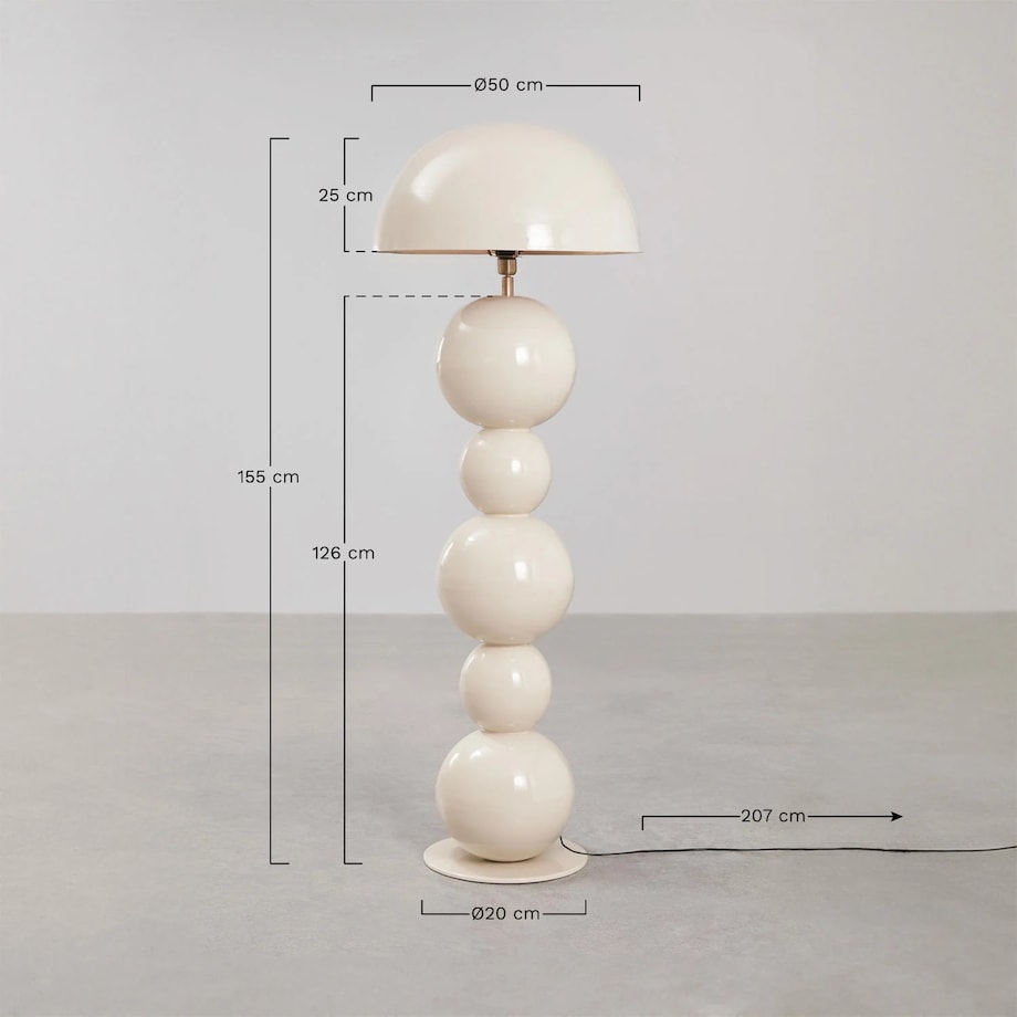 Lampa podłogowa z metalu, wysoki połysk, kremowa, Boulia, 155 cm