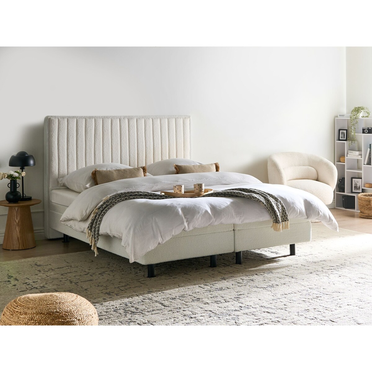 Łóżko regulowane Boucle CASTELLAN 160 x 200 cm Złamana biel