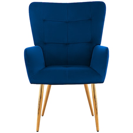 Fotel uszak do salonu wypoczynkowy welurowy tapicerowany granatowy złote nogi