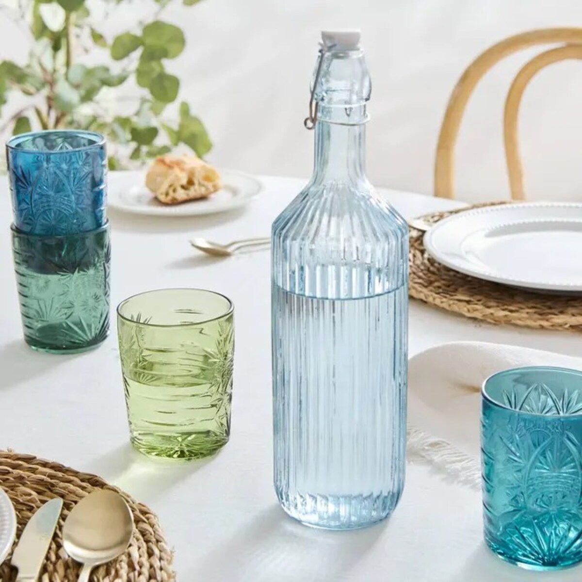 Komplet 4 szklanek, 350 ml, Ayla, odcienie zieleni/niebieskiego