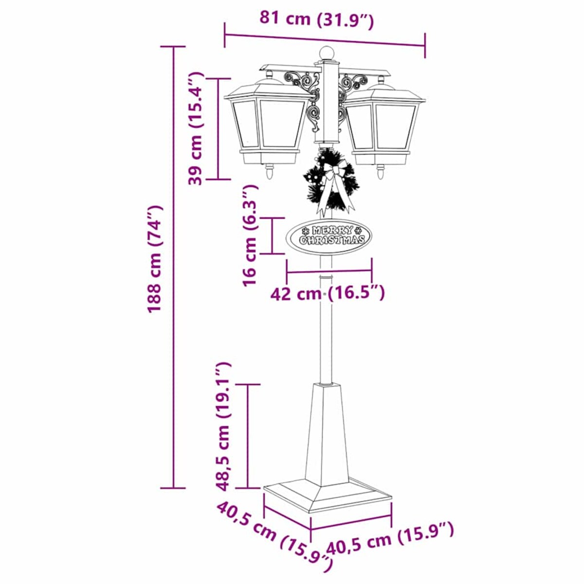 vidaXL Lampka Uliczna Bożonarodzeniowa z 2 Lampionami Czerwony