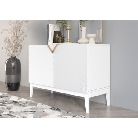 Drewniana komoda Visby DEMI LONG 2D / kolor biały + białe nogi / szer. 100,5 cm