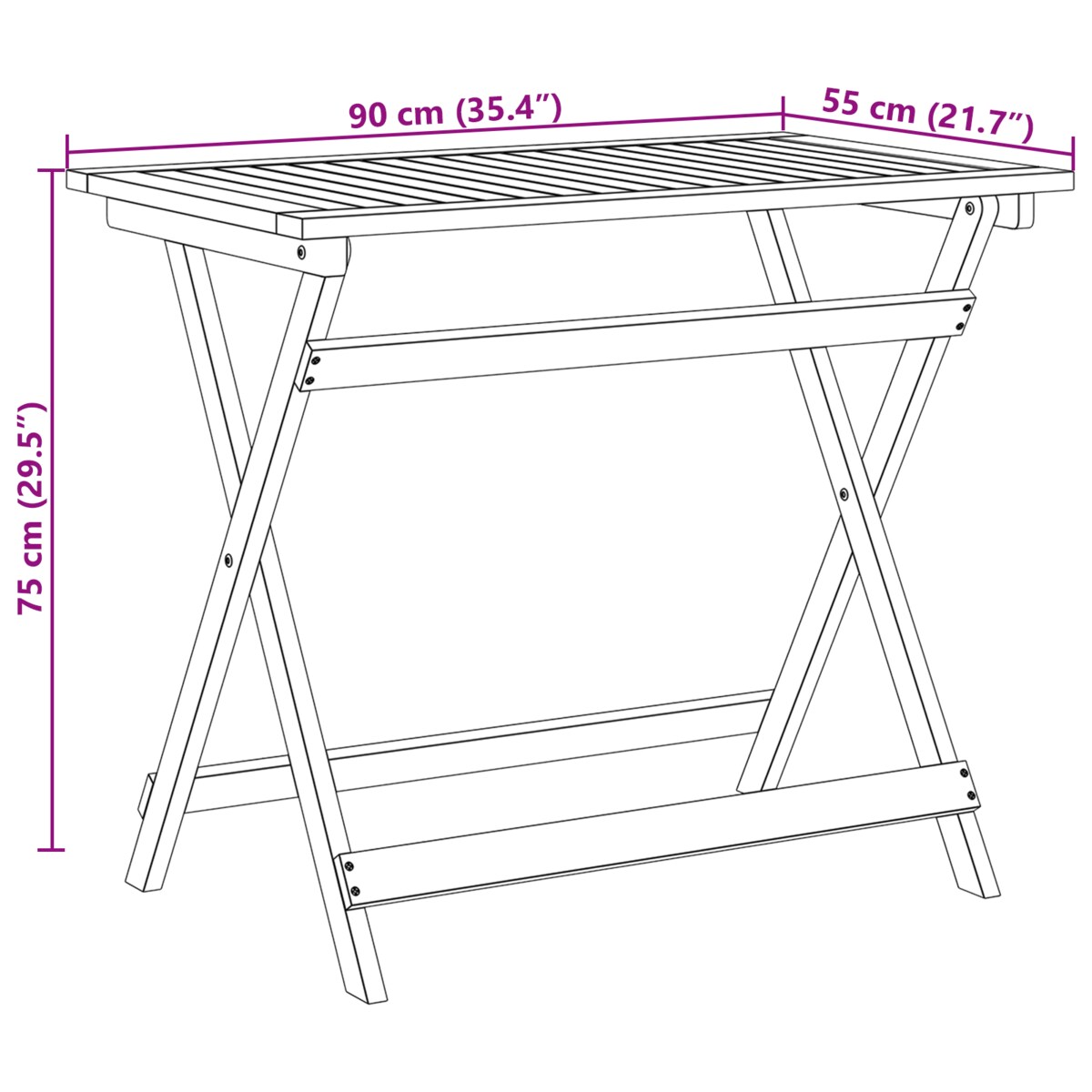 vidaXL Stół składany ogrodowy prostokątny 100x55x75 cm z twardego drewna akacjowego