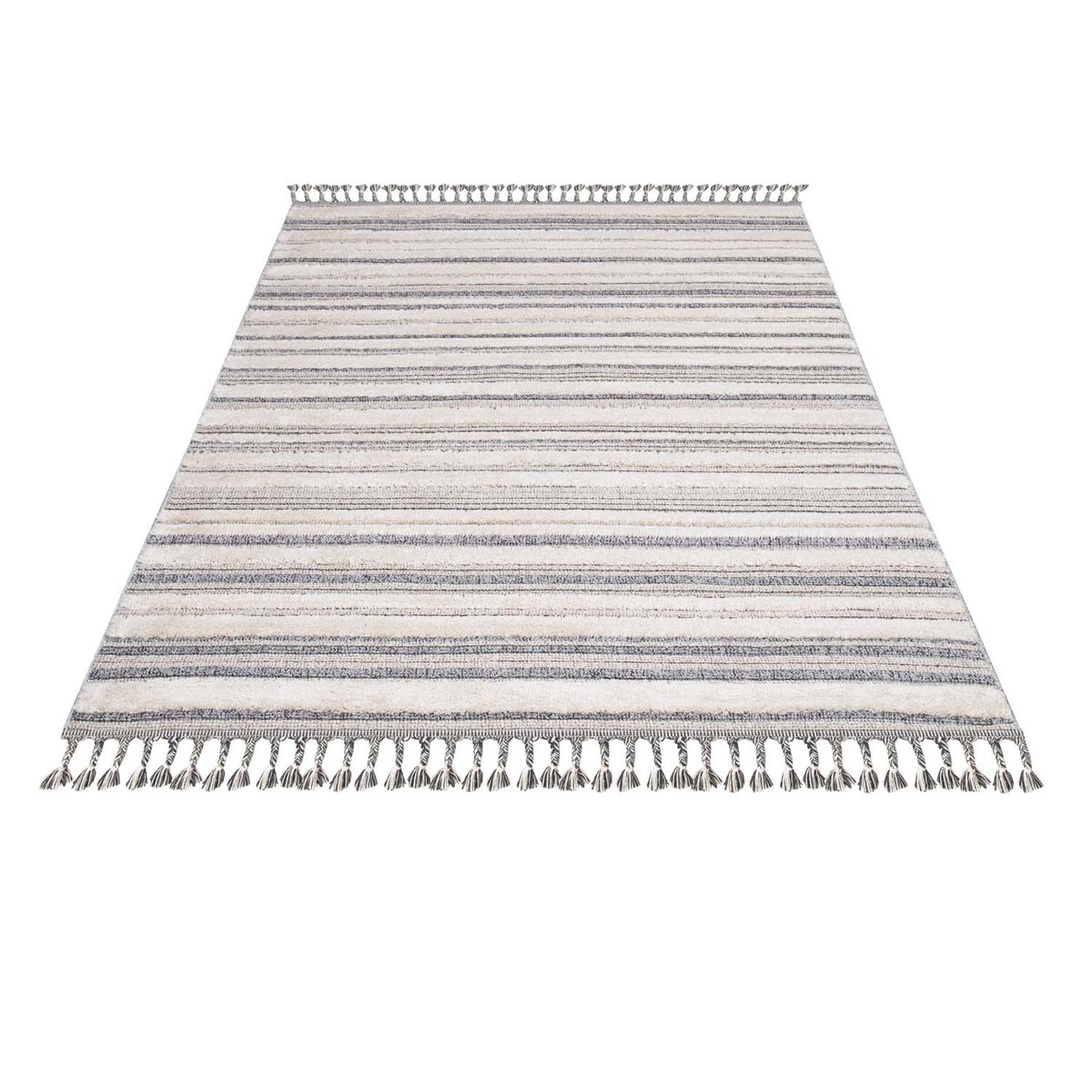 Dywan z frędzlami Cut&Loop Boho-Chic Paski Valora 8070 Szary Krem 200x290