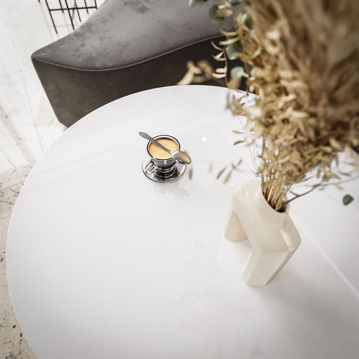 Okrągły stolik kawowy LORI 2w1 biały połysk