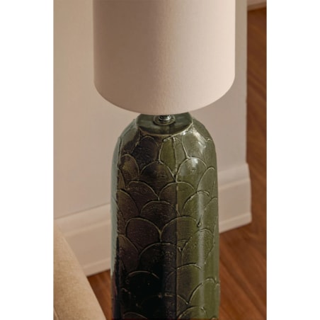 Lampa podłogowa z ceramiki i lnu Canela wojskowa zieleń