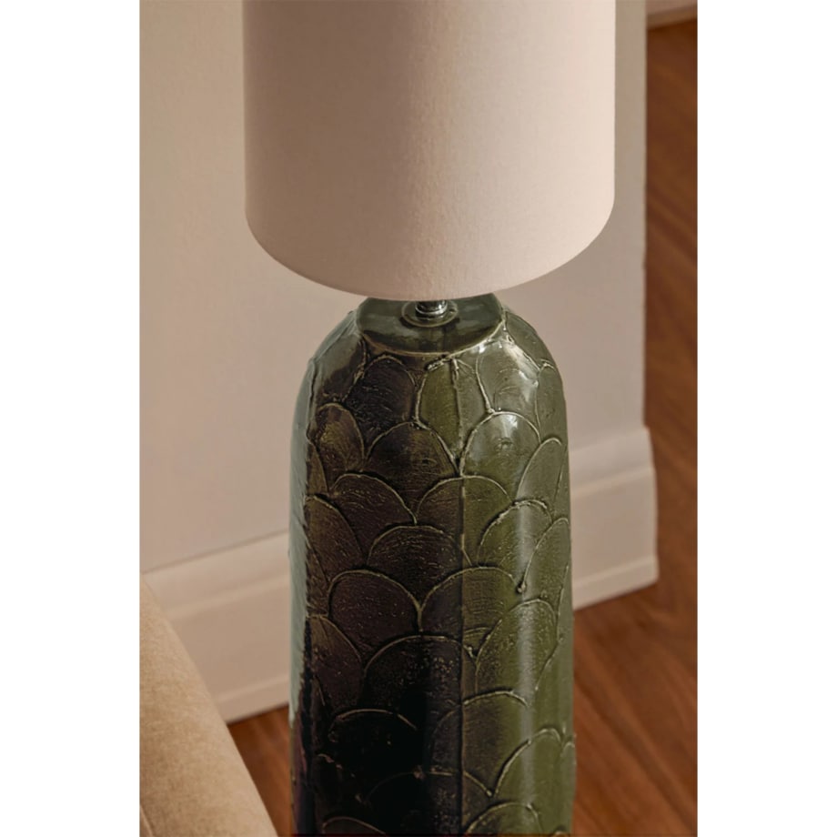 Lampa podłogowa z ceramiki i lnu Canela wojskowa zieleń