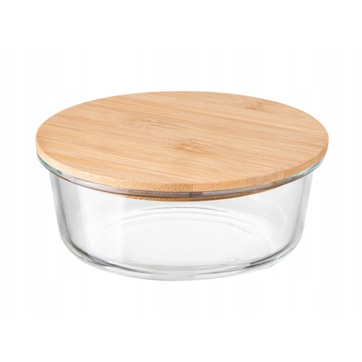 POJEMNIK SZKLANY okrągły z bambusową pokrywką 970ml na jedzenie owoce sery